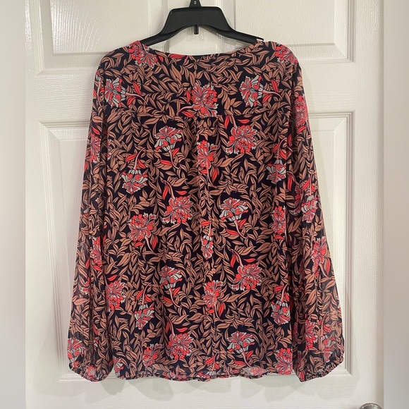 Lane Bryant Top Womens 22 Navy & Pink Floral Balloon Sleeve Lined Flowy Plus - Picture 8 of 9